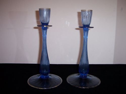 a pair of venetian glass candelsticks