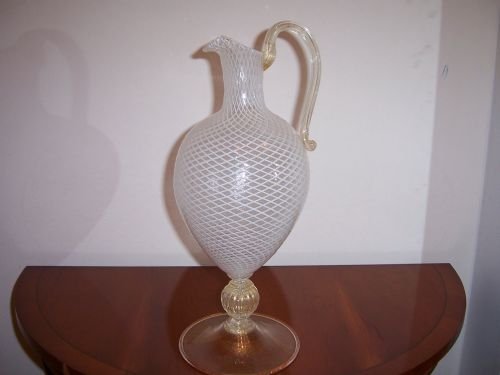 a large venetian latticino glass wine jug