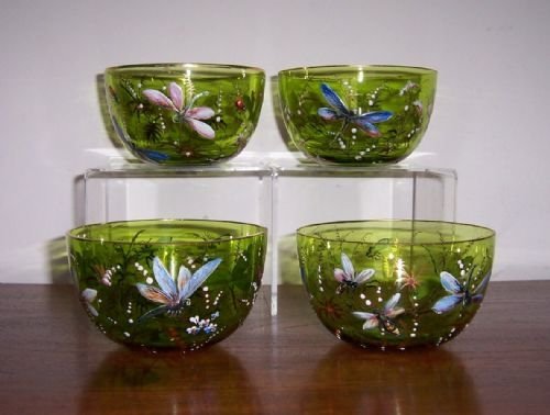 a rare set of 4 finely enamelled glass finger bowls probably by moser
