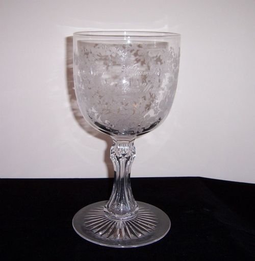 a large 19th century etched glass goblet of naval interest