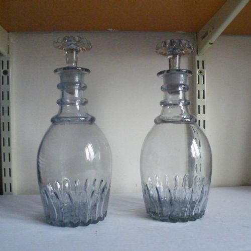 a good large pair of 19th century three ring neck glass decanters