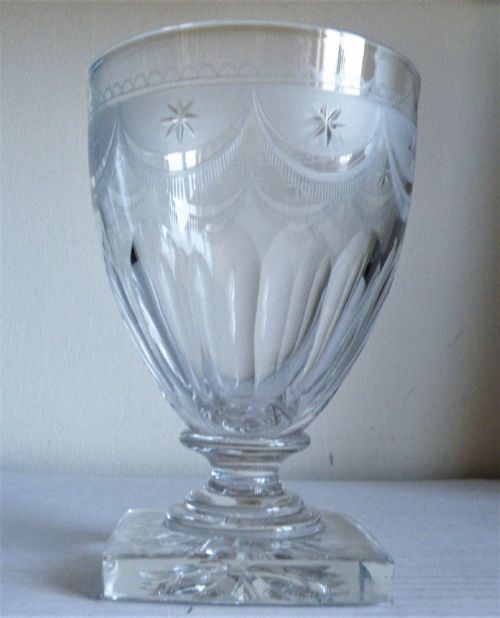 a good 19th century engraved glass rummer with square base
