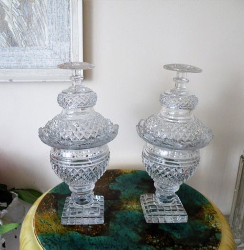 a fine large pair of late regency cut crystal glass confitures
