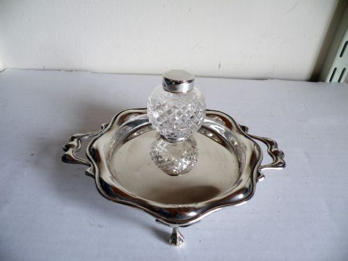 a victorian silver and glass ink stand