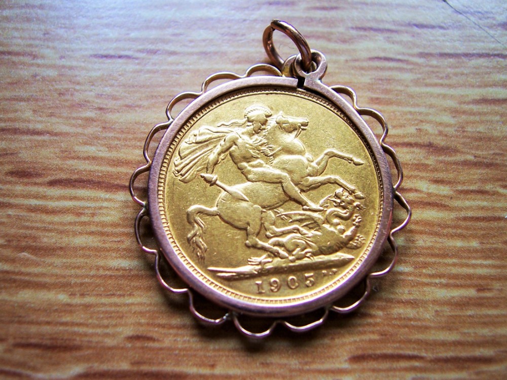 edward vii full gold sovereign pendant