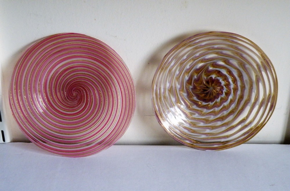 two 19th century venetian latticino glass plates