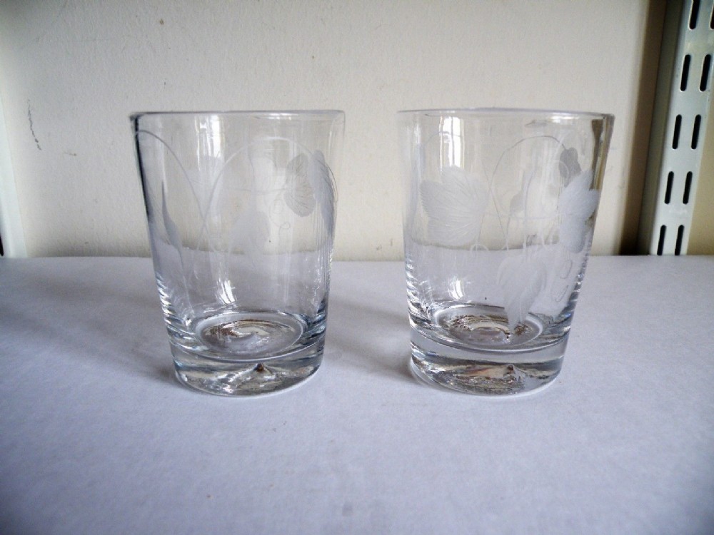 a rare pair of 18th century hop and barley wheel engraved strong ale tumblers