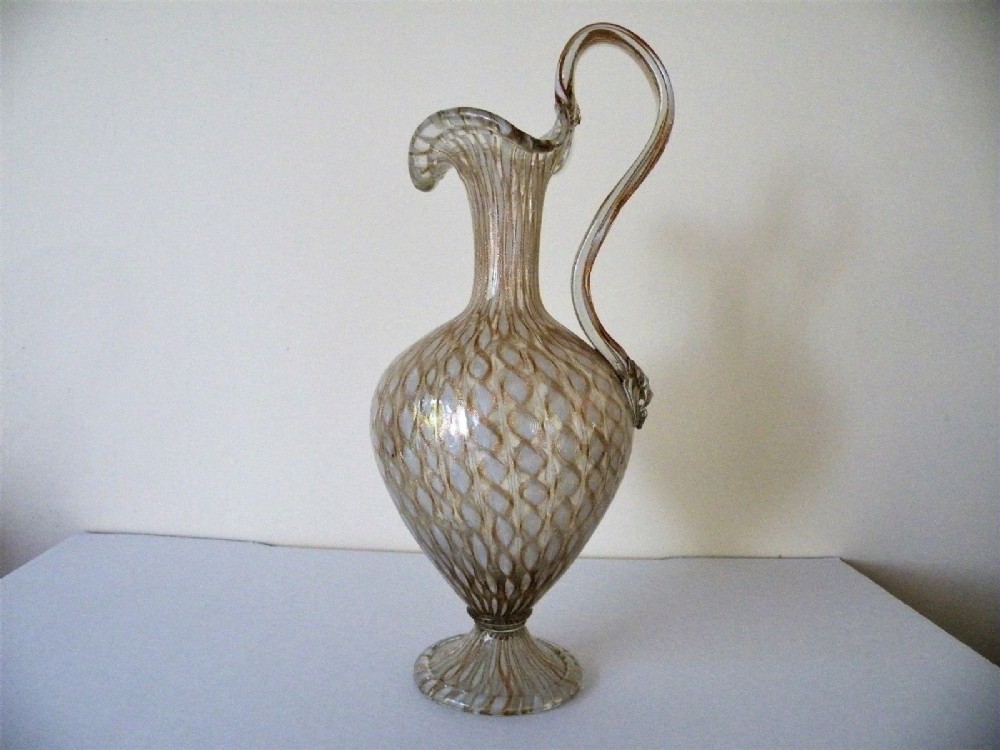 a fine victorian venetian latticino glass ewer by salviati of murano venice