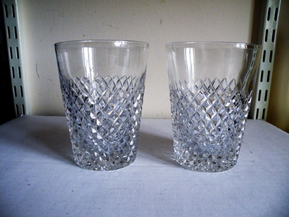a good pair of antique edwardian diamond cut whisky glasses 1905