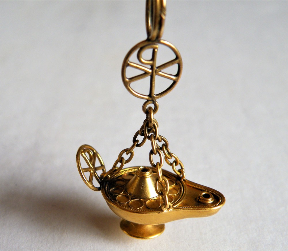 a fine 19th century gold neo classical style oil lamp pendant in the style of castellani carlo guiliano