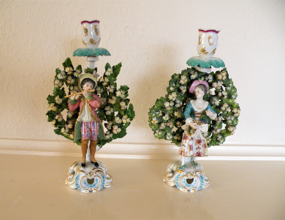 a pair of 19th century samson bocage figure group candelsticks