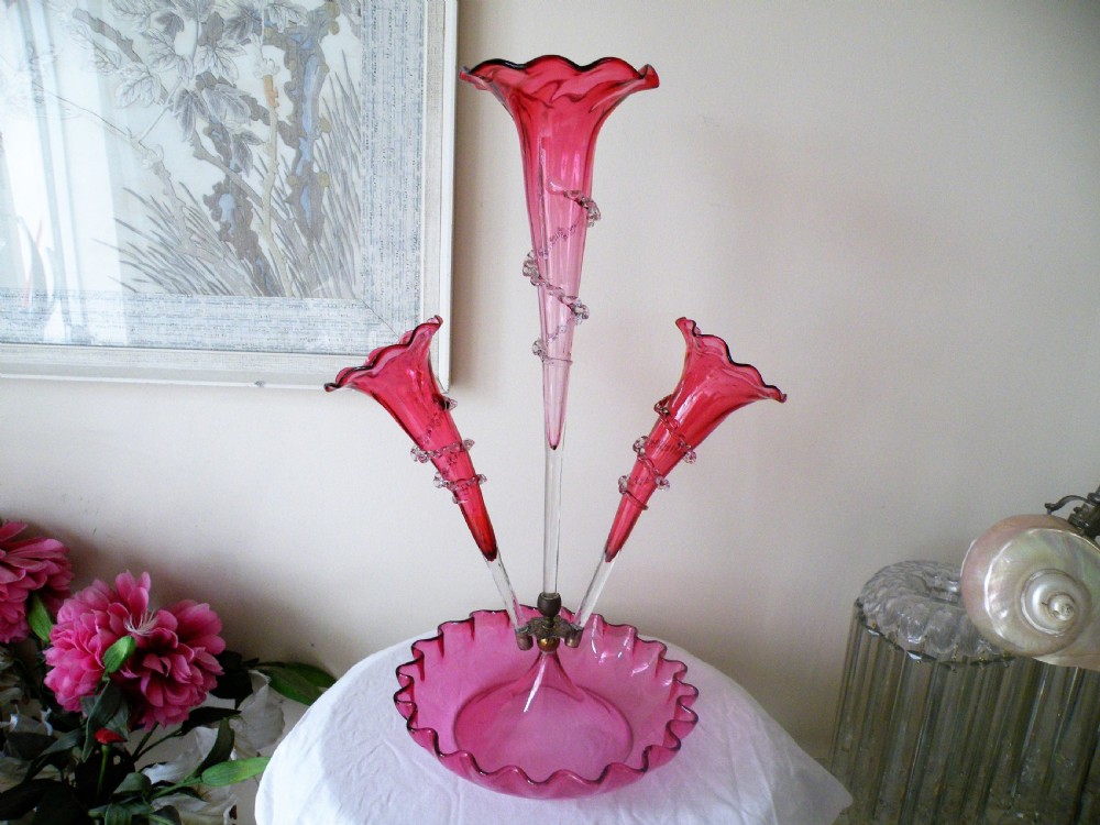 a genuine victorian cranberry glass epergne