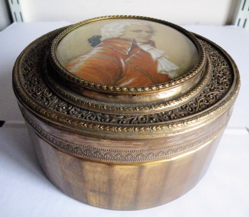 a good and large late 19th century brass and portrait ivory plaque trinket box