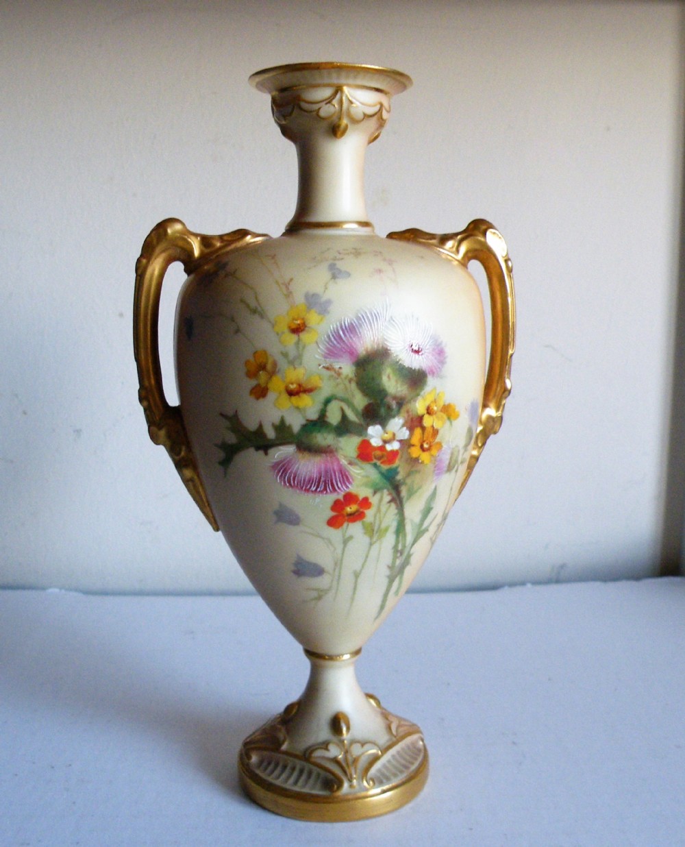 an edwardian royal worcester 51 vase painted with wild flowers