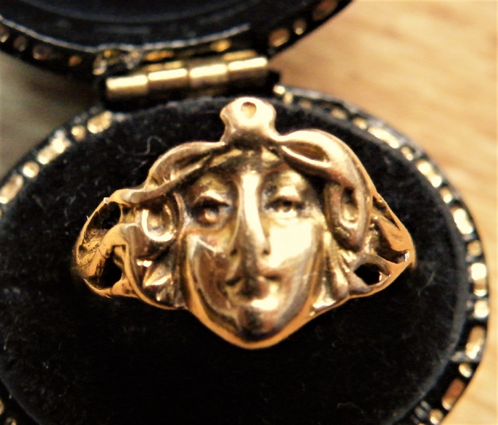 an extremely rare art nouveau gold ladies head ring