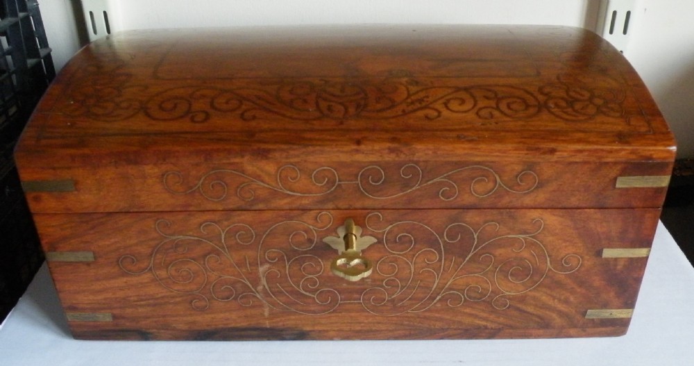 a victorian mahogany brass inlaid jewellery box