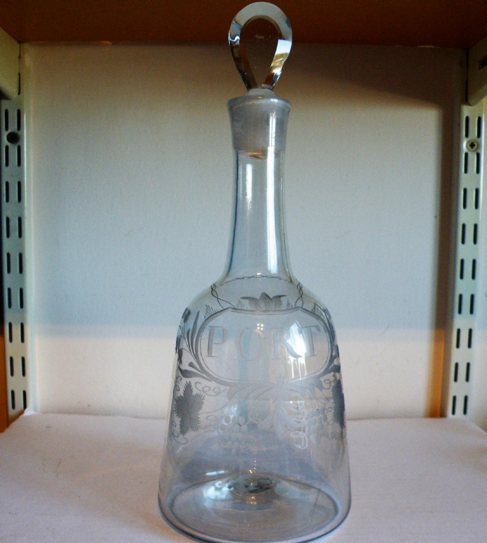a rare 18th century decanter engraved port with fruiting vine decoration