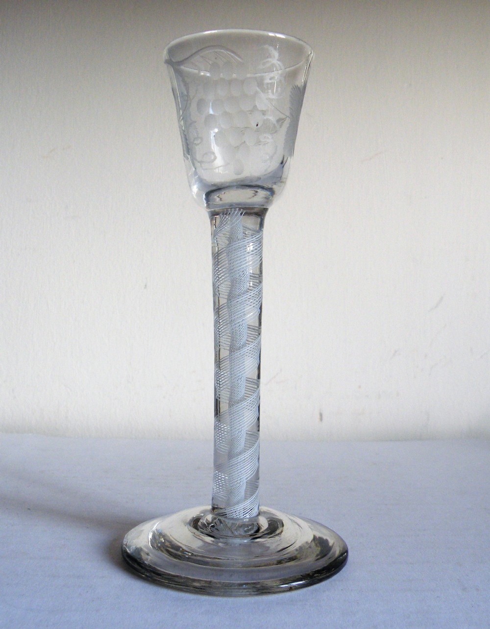 a good18th century opaque twist stem cordial glass of jacobite influence circa 1760