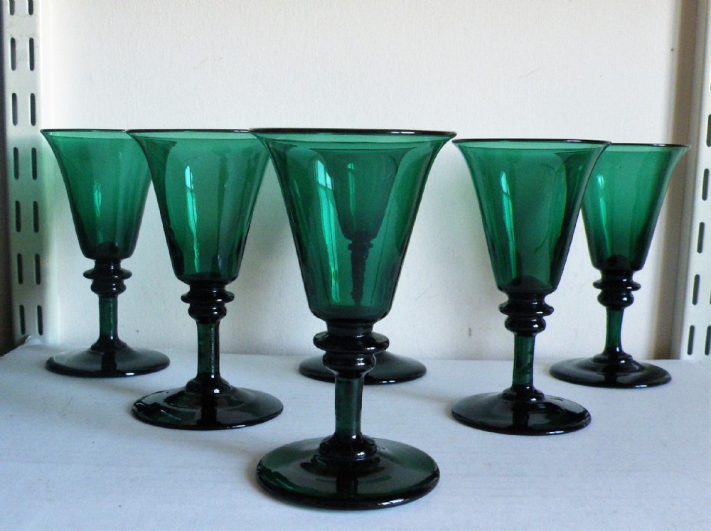 a fine set of six 18th century bristol green wine glasses circa 1780