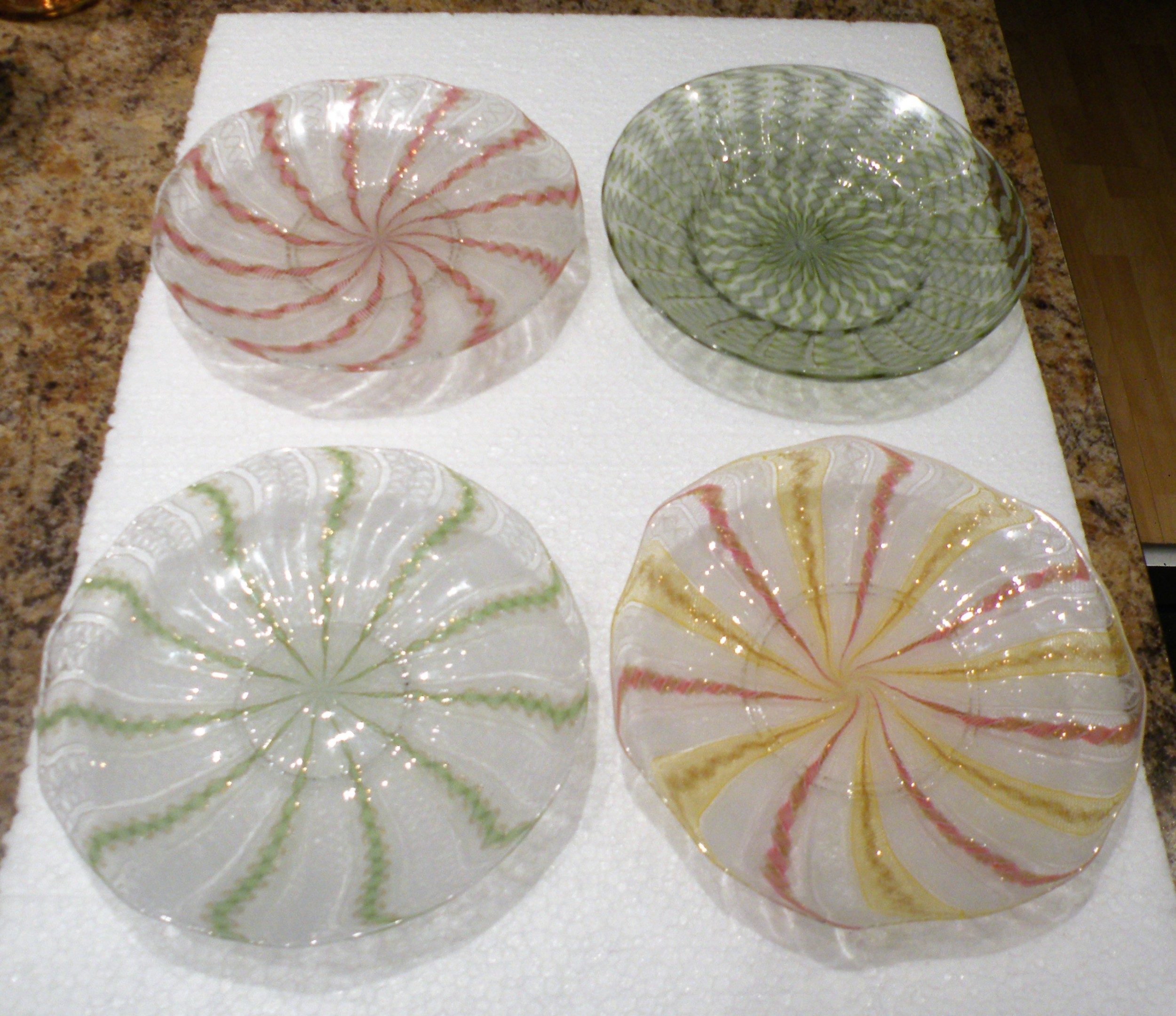four 19th century venetian latticino glass dishes salviati