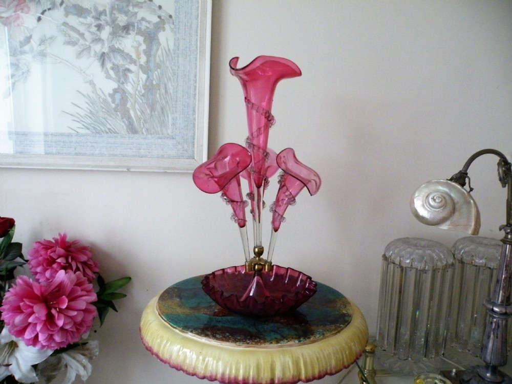 a genuine victorian cranberry glass epergne