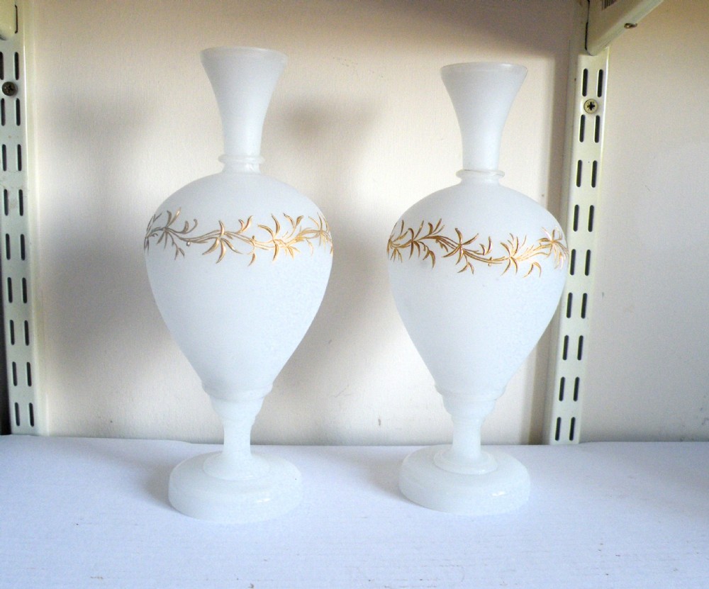 a nice pair of mid 19th century decorated white opaline vases