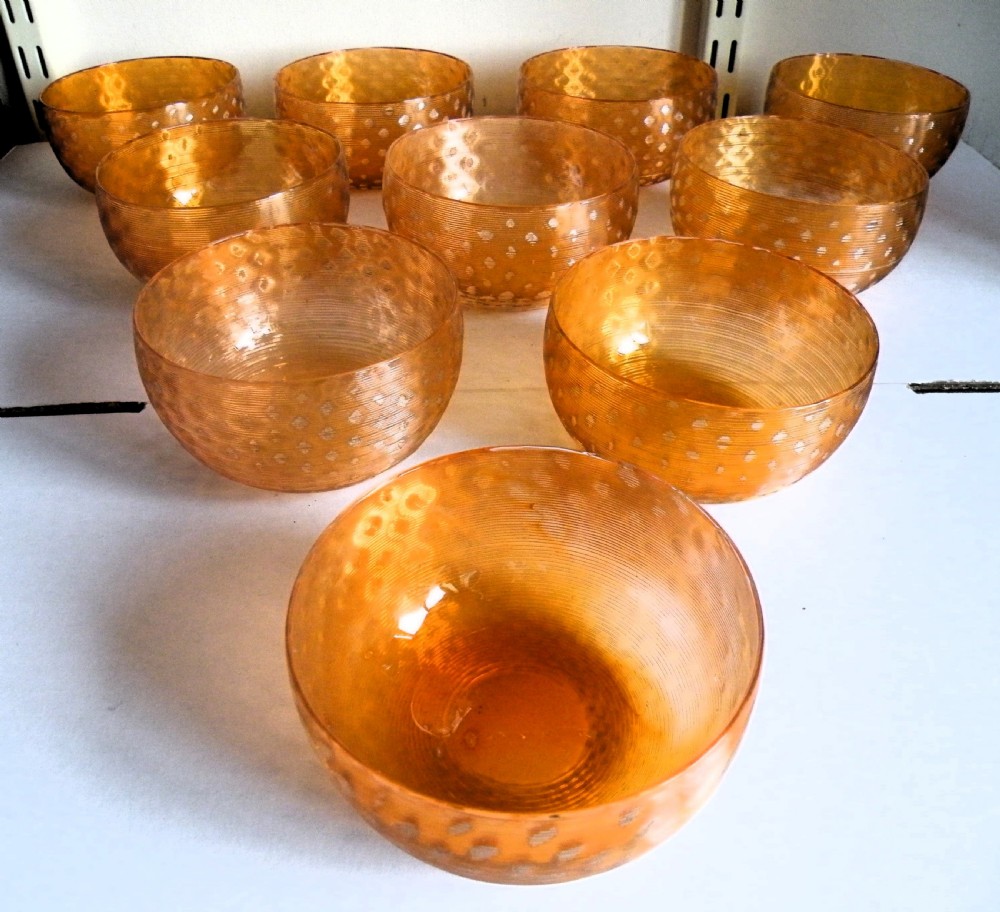 a fine set of 10 victorian amber glass trailed finger dessert bowls stevens williams
