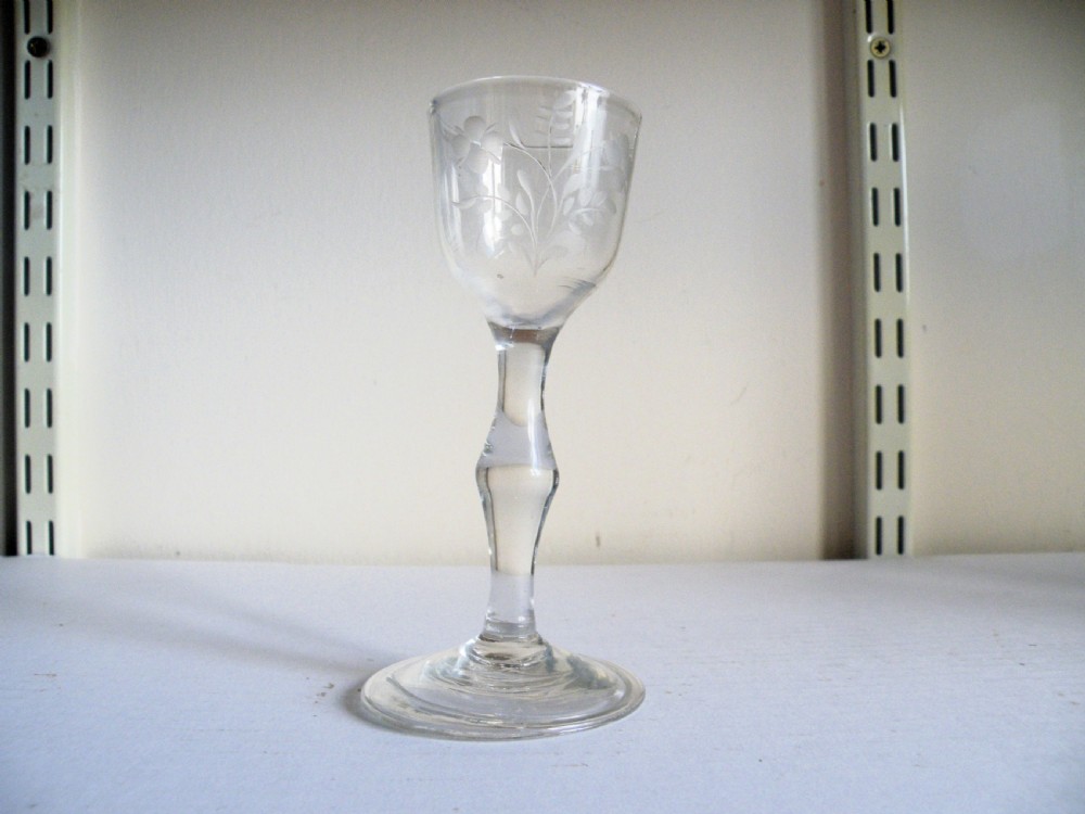 an 18th century engraved bowl wine glass