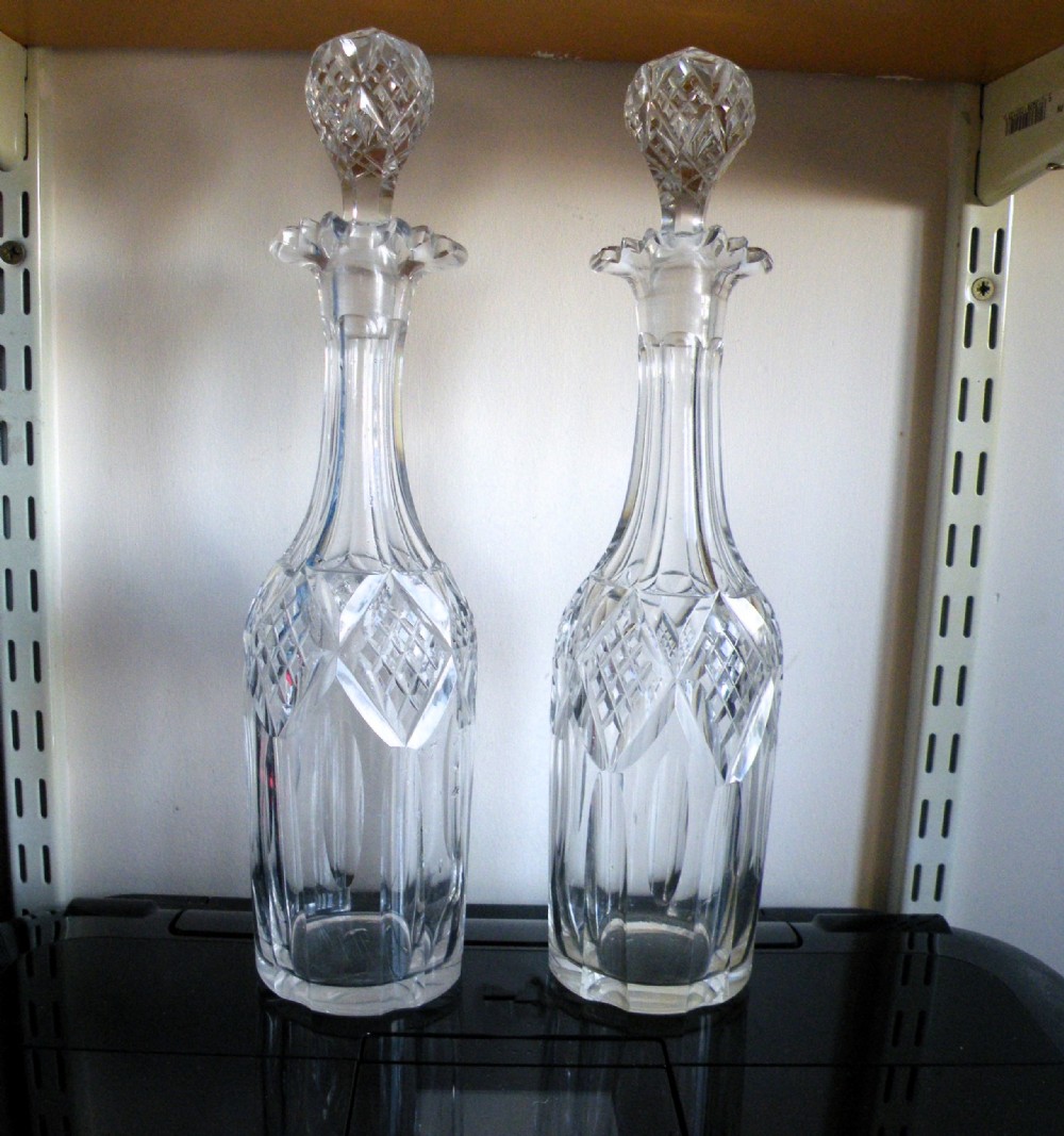 a quality pair of 19th century cut glass decanters