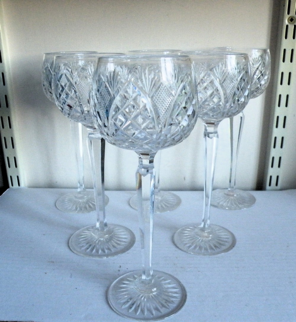 an elegant tall set of six crystal glass hock glasses