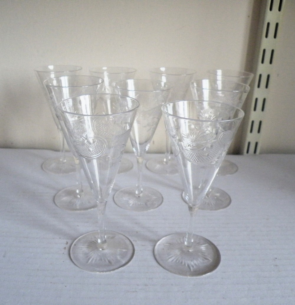 a fine set of 9 victorian cut glass sherry glasses