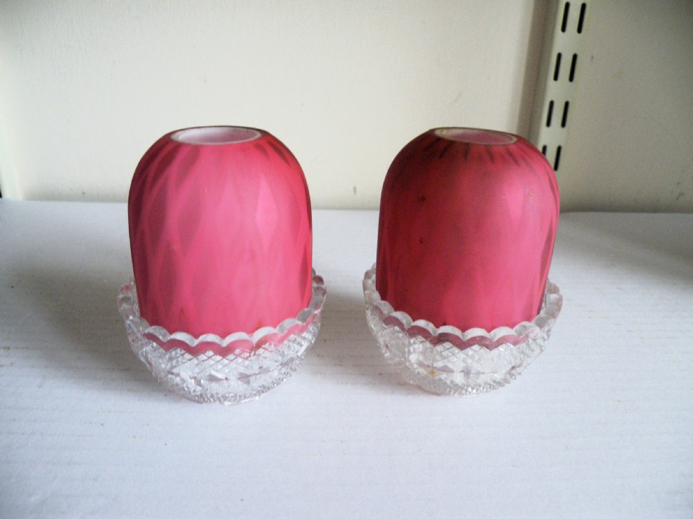 a pair victorian of quilted satin glass nightlights pyramid size