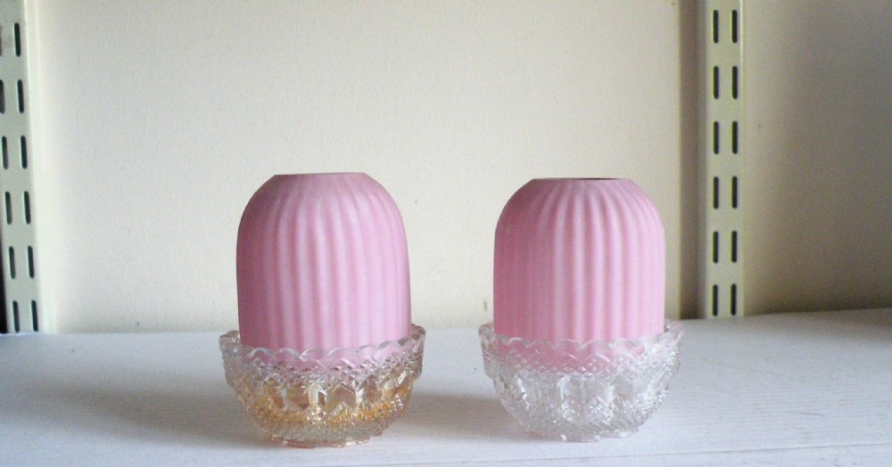 a pair of victorian ribbed satin moulded glass nightlights pyramid size