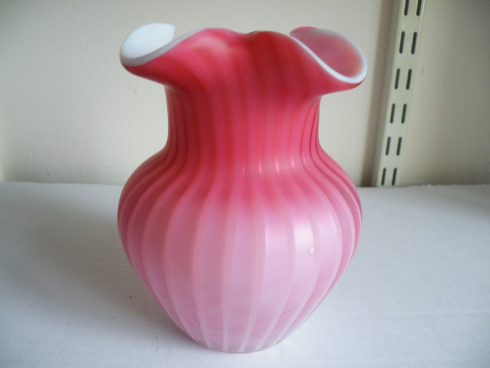 a victorian air trap pink cased satin glass vase