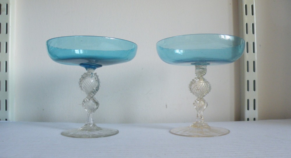 a pair of 19th century venetian glass comports by salviati of murano