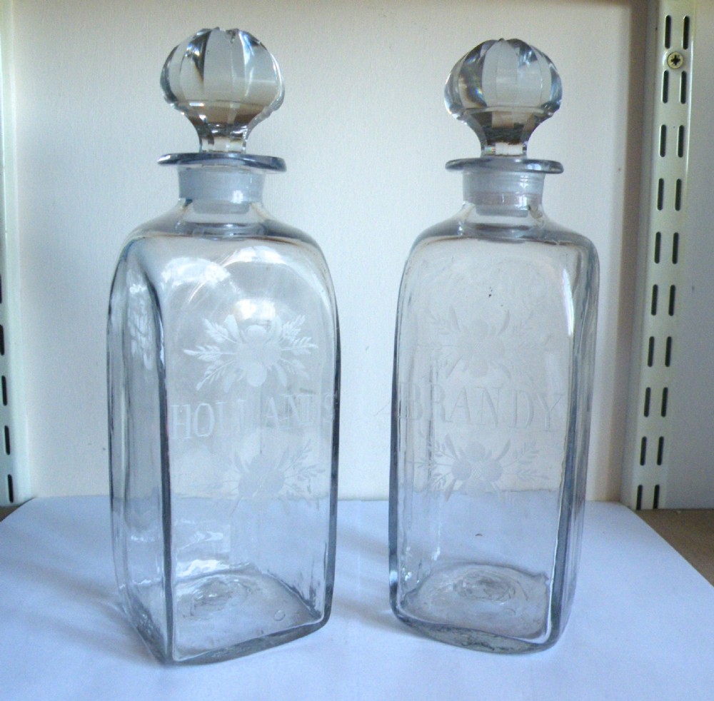 a good pair of 18th century glass spirit decanters hollands and brandy