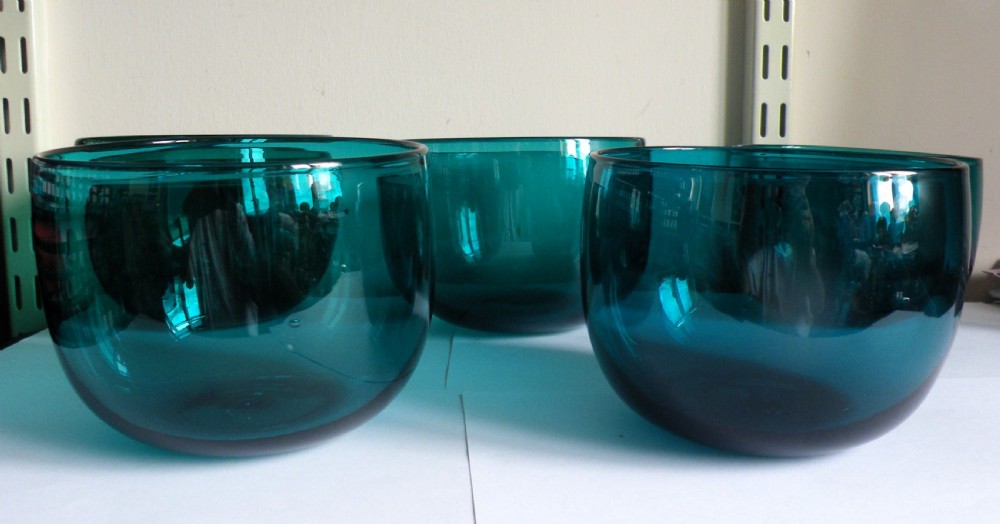 a usefull collection of 5 georgian bristol green glass fingerdessert bowls