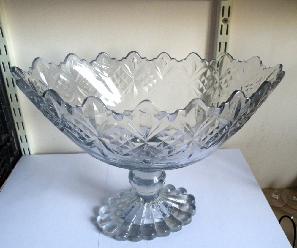 an impressive large 18th century irish canoe shape glass bowl centrepiece