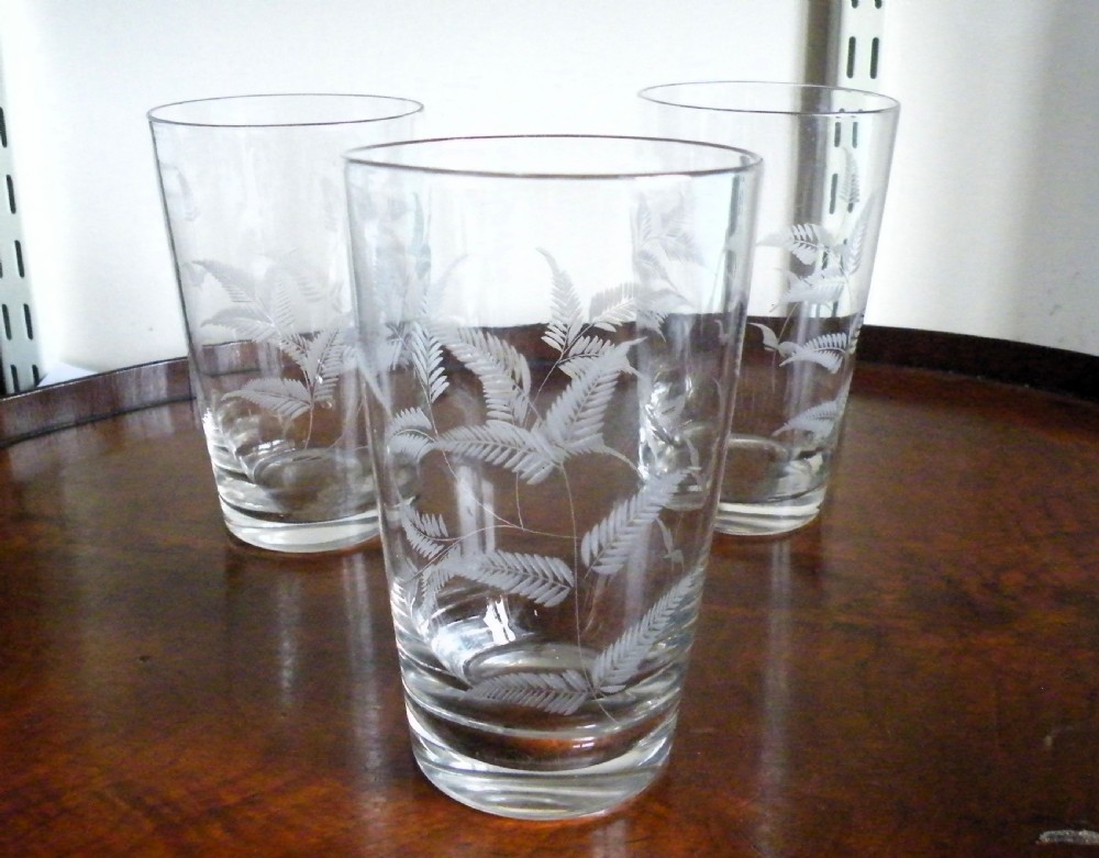 three large fern engraved victorian beer glasses