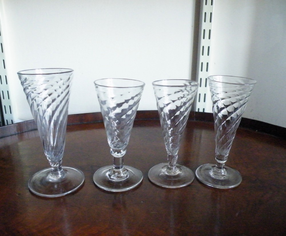 four 18th century wrythen dwarf ale glasses