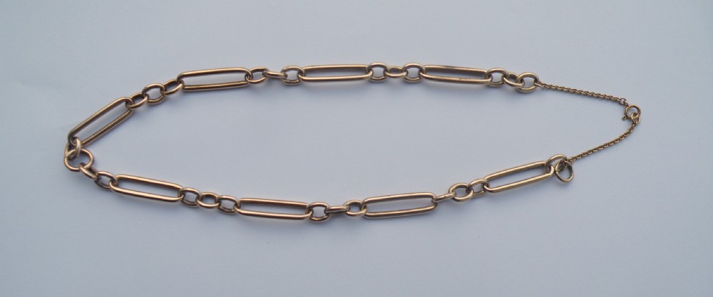 an edwardian 9 carat rose gold trombone link neck chain