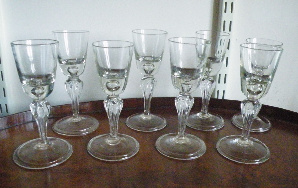 a rare set of eight 18th century lauenstein liquer spirit glasses
