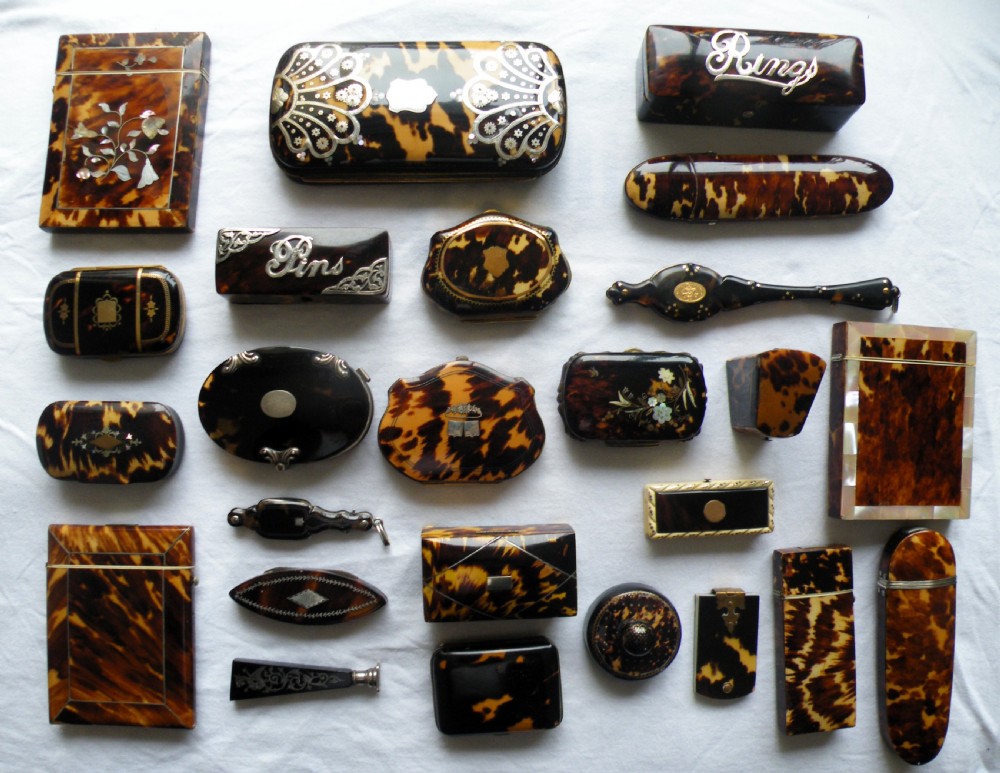 a wonderful collection of 25 antique 18th and 19th century tortoiseshell boxes cases etc