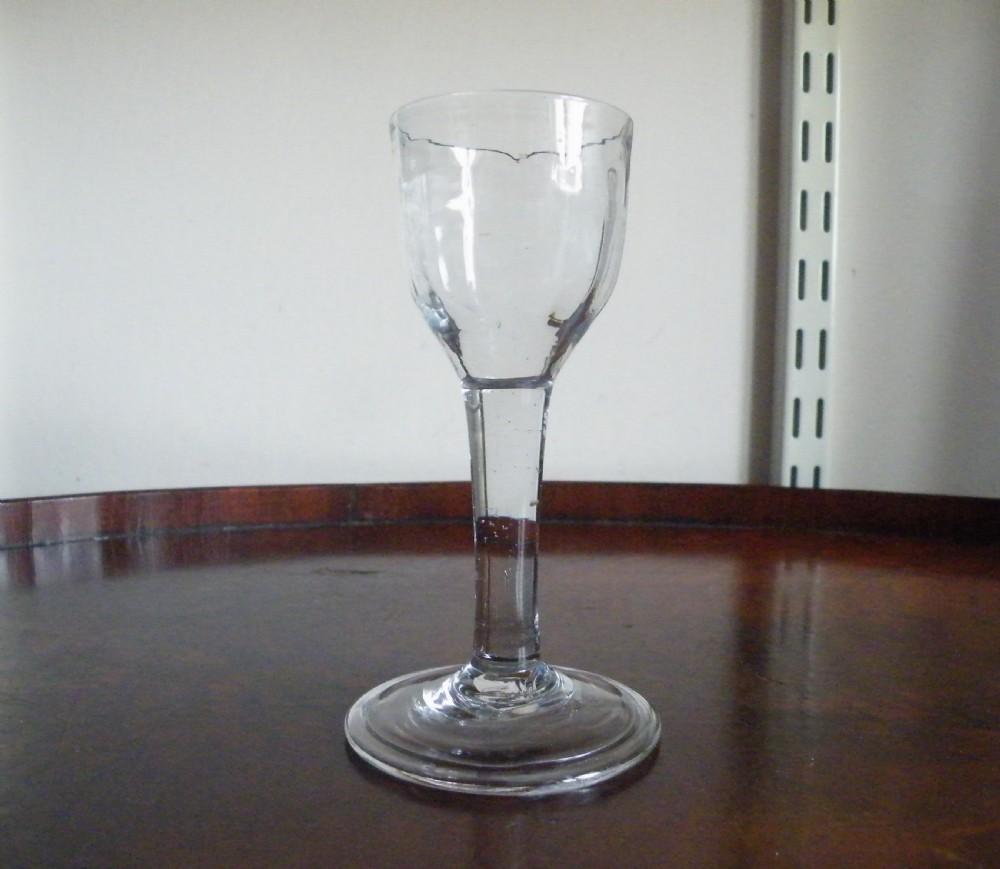 an 18th century ribbed bowl plain stem cordial glass