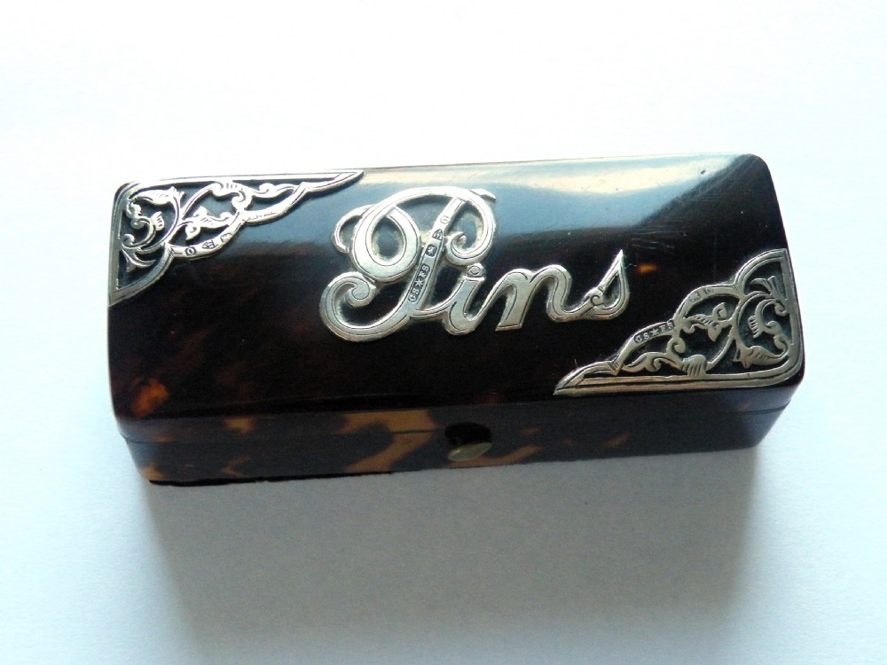 a nice 19th century tortoiseshell and silver pin box chester 1897 hallmark