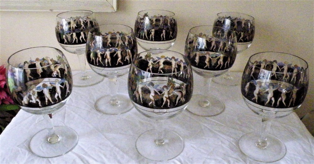 a very rare set of 8 art deco vedar enamelled cocktail goblets