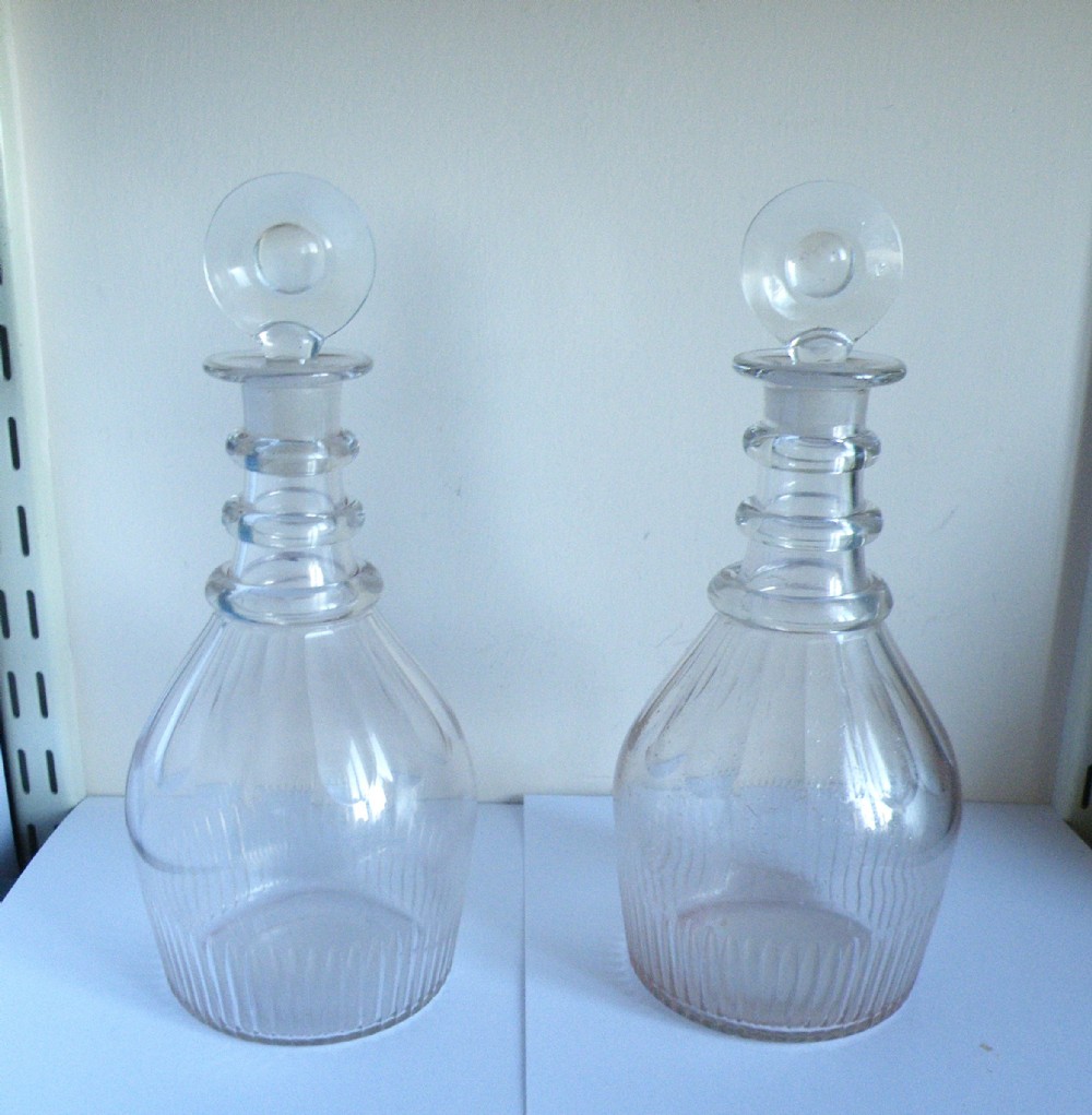a pair of georgian three ring neck decanters